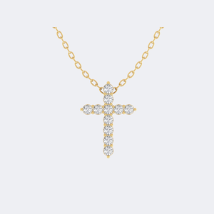 Collier pendentif croix serti de diamants ronds brillants de 0,90 carat en or 9 carats - Product Image 1