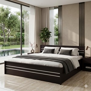 Modern Wooden <b>Double</b> <b>Bed</b> Frame Dark Oak King Size Bedroom Furniture Luxury Hotel Villa Home Platform <b>Beds</b> Wholesale Manufacturer - Product Image 1