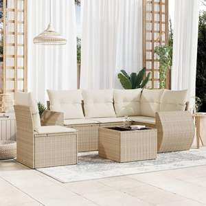 Ensemble de canapés de jardin en rotin PE beige avec verre trempé et acier thermolaqué, meubles d'extérieur durables - Product Image 1