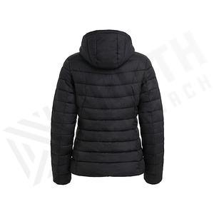 Hooded Quilted Jacket Women Black Full Sleeve Winter Polyester Filling Zipper Closure Regular Length Solid Color - Product Image 2