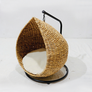 New Design Water Hyacinth Teardrop <b>Cat</b> Swing Chair Hanging Pet Bed with Metal Stand - Product Image 1