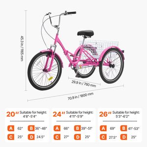Triciclo Pieghevole per Adulti in Acciaio al Carbonio da 26 Pollici con Cesto Grande e Sedile Regolabile, Bici a 3 Ruote Cruiser - Product Image 2