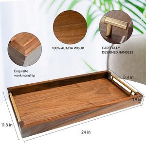 Plateau de service en bois personnalisé OEM, plateau de présentation de thé, café et petit-déjeuner en bois massif de qualité supérieure, design personnalisé - Product Image 4