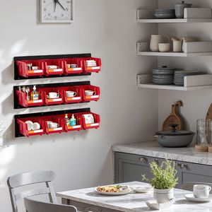 Contenitori di Plastica da Parete, 12 Unità con 3 Guide Metalliche, Contenitori Impilabili Sospesi con Viti, Dadi e Bulloni Inclusi - Product Image 2
