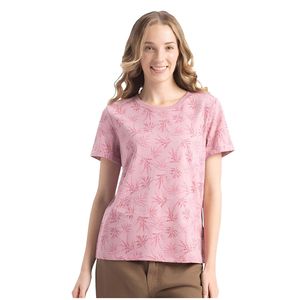 Camiseta de manga corta de corte relajado con estampado de tela de algodón súper peinado para mujer - Product Image 1