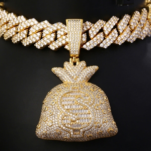 จี้กระเป๋าเงิน Wealth Drip - ประดับเพชรโมอิสซาไนต์แบบเต็มเม็ด, กระเป๋าเงินเสริมโชคลาภ - จี้เงินแท้ 925 ประดับเพชรโมอิสซาไนต์ - Product Image 3