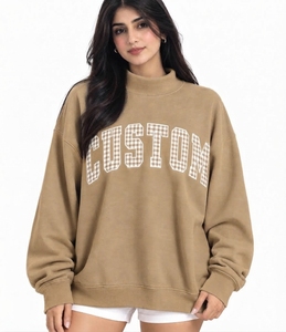 เสื้อสเวตเชิ้ตคอเต่าทรงโอเวอร์ไซส์สำหรับผู้หญิง ผ้าคอตตอนผสม ปลายแขนเสื้อแบบริบ แขนยาว เสื้อผ้าลำลอง ขายส่ง - Product Image 1