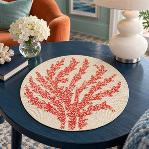 Salvamantel de cristal color marfil con diseño de rama de coral |   Mantel de Mesa Moderno Hecho a Mano, Ecológico, Resistente al Calor, Duradero, Decoración Costera - Product Image 3