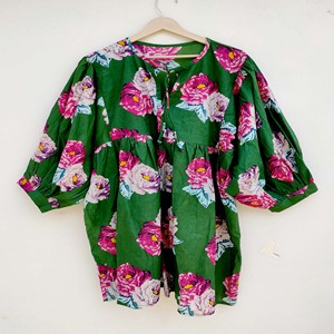 Robe Courte Bohème Mi-Longue en Coton Imprimé Floral Façonné à la Main, Col Rond, Manches Courtes, Décontractée, pour Fêtes, avec Volants - Product Image 3