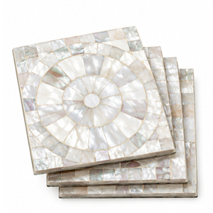 Round Mother of Pearl <b>Coasters</b> Set Handcrafted Natural Shell Inlay <b>Drink</b> <b>Coasters</b> Eco-friendly Table Protection Mats for Home - Product Image 3