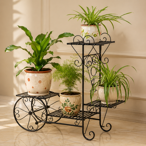 Soporte de Metal Vintage para Plantas con Ruedas, para Interiores, Estante Decorativo Rústico para Exhibición de Plantas - Product Image 1