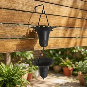 โซ่รับน้ำฝนสีดำแบบแขวน ดีไซน์รูปดอกไม้ สำหรับตกแต่งสวนกลางแจ้ง - Product Image 4