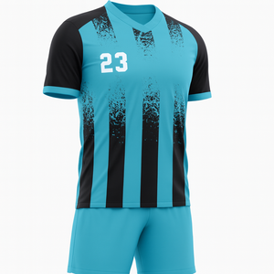 Camiseta de Fútbol para Hombre, Azul y Negro a Rayas, Cuello en V, Manga Corta, Poliéster que Absorbe la Humedad, Ropa Deportiva para Todas las Temporadas - Product Image 3