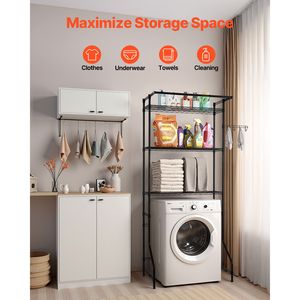 Scaffale portaoggetti singolo regolabile per lavatrice/asciugatrice, a 3 livelli, per lavanderia, con asta appendiabiti e ganci per biancheria da letto - Product Image 2
