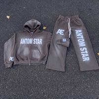 Ensemble de survêtement unisexe décontracté noir imprimé sur mesure, coupe ample, avec capuche et pantalon de jogging, logo texte gras uni, idéal pour l'hiver