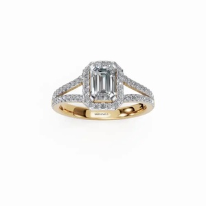 Luxury IGI Certified Lab Grown <b>Emerald</b> Cut Diamond <b>Ring</b> Split Shank Pave Band 10K 14K 18K Gold 925 935 <b>Silver</b> - Product Image 2