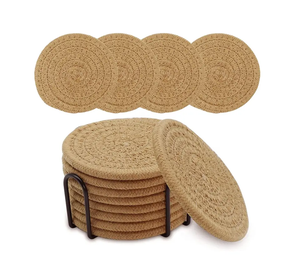 Brown Jute Rope Coasters Handmade Round <b>Table</b> Coasters for Tea Coffee Cups Home Decor - Product Image 3