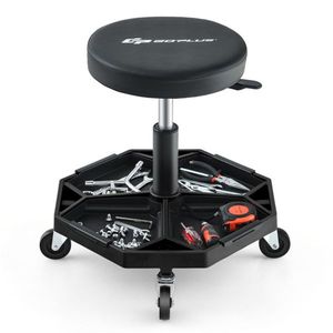 Sgabello Regolabile su Ruote per Lavori Pesanti, Nero, Capacità 150 kg, con Vassoio Portautensili per Riparazioni Auto - Product Image 1