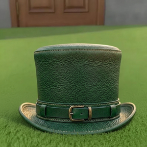 Premium quality custom Handmade Green Leather <b>Top</b> Hat Steampunk Festival Western Costume Hat - Product Image 2