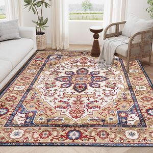 Alfombra Vintage Bohemia Azul de 6x9, Alfombra Persa Grande Antideslizante y Lavable con Diseño Floral para Sala de Estar, Cocina y Dormitorio - Product Image 6
