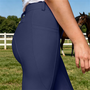 Pantalon d'équitation pour femmes, gris, avec boucle de ceinture rose, couleur unie, coupe régulière, pour l'équitation - Product Image 5