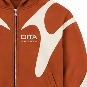 Sudadera con capucha y cremallera completa para hombre, estilo streetwear, color naranja óxido con paneles en contraste, manga larga, informal, de forro polar, con bolsillos. - Product Image 5