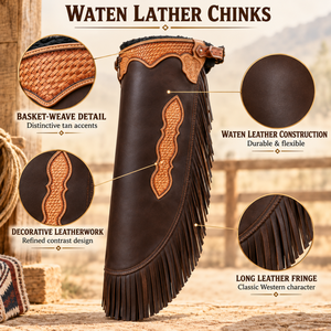 <b>Basket</b> <b>Weave</b> Western Chinks | Genuine Leather Cowboy Riding Chaps Long Fringe Ranch Rodeo Trail Equestrian Horse Riding Gear <b>Kit</b> - Product Image 5