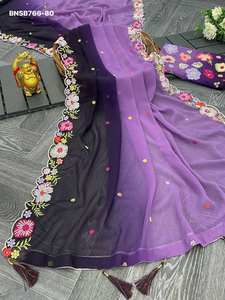 ผ้าซารีผ้าจอร์เจตต์เทียมคุณภาพเยี่ยม ดีไซน์หรูหรา เหมาะสำหรับงานปาร์ตี้ ประดับด้วยเลื่อมหลากสีและงานปัก จากซัพพลายเออร์ในอินเดีย - Product Image 3