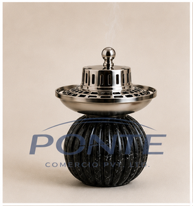 Luxury Black Ribbed Metal Incense <b>Burner</b> Metal Lid Eco-Friendly Modern Nordic Style Bakhoor Holder for Home Hotel Aromatherapy - Product Image 3