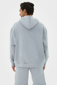 Conjunto de Sudadera con Capucha Extra Grande para Hombre, Color Azul Claro Sólido, Felpa de Algodón, Ropa Casual de Verano - Product Image 3