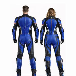 Combinaison de course moto en cuir bleu-noir une pièce, homologuée CE, pour hommes et femmes, équipement de conduite professionnel - Product Image 2