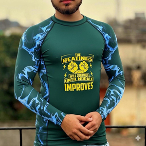 เสื้อรัดรูปแขนยาวพิมพ์ลายแบบซับลิเมชั่นสำหรับผู้ชาย ระบายอากาศได้ดี เป็นมิตรกับสิ่งแวดล้อม แห้งเร็วด้านหน้า เหมาะสำหรับ BJJ MMA ยิมนาสติก และกีฬาต่อสู้ - Product Image 2