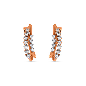 Boucles d'oreilles élégantes en or rose incurvées avec des diamants de laboratoire inspirés des fleurs en cascade pour femmes - Product Image 1