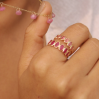 14K Solid Gold Oval Ruby Eternity Band Wedding Ring White Gold Plated Prong & Bezel Setting NOVA - Product Image 3