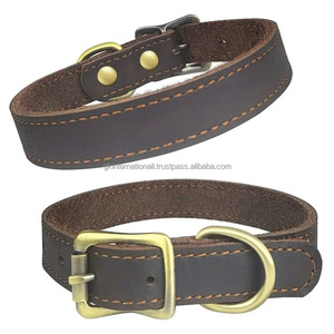 Collier de chien en cuir marron de qualité supérieure robuste et durable, coutures solides et boucle en D à boucle en laiton réglable et solide - Product Image 4