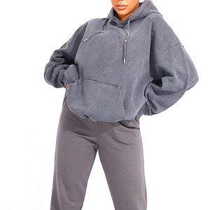 Hoodie oversize délavé à l'acide pour femme, design personnalisé, style streetwear décontracté à épaules tombantes pour l'hiver, vente en gros, vintage - Product Image 5