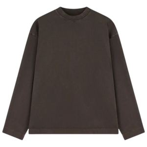 T-shirt à manches longues pour homme, en coton, couleur marron délavé, col rond, style streetwear décontracté, look vintage doux - Product Image 1