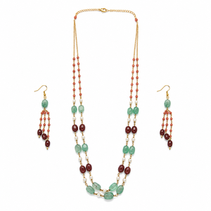 Custom Rhodium Plated <b>Necklace</b> Multi Gemstone Emerald <b>Ruby</b> Coral Bead Pearl Dual Layer Long Haar Chain Fine Women Luxury Gift - Product Image 3