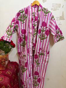 Peignoir Kimono en Coton Imprimé Floral de Luxe pour Femme, Léger, Respirant, Col en V, Manches 3/4, Fermeture à Cordon, Vente en Gros - Product Image 5