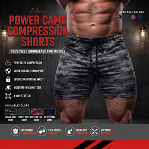 Shorts de compression pour hommes à taille élastique, imprimé camouflage, shorts de base, shorts de yoga grande taille pour hommes, shorts moulants en Spandex et Polyester - Product Image 1