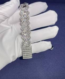 <b>Mens</b> Iced Out Baguette Cut Cuban Link Diamond Bracelet VVS Lab Grown Diamond Moissanite Round Brilliant Cut - Product Image 2