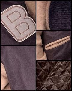 แจ็คเก็ตเบสบอลสีดำขายส่ง สไตล์วิทยาลัย แบบ Letterman แขนหนัง PU แจ็คเก็ตบอมเบอร์สำหรับผู้ชาย แจ็คเก็ตวินเทจ - Product Image 6
