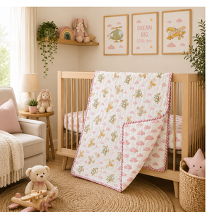 Premium Jaipur Hand Block Print Floral Baby Quilt Cotton Machine Washable <b>Light</b> weight Reversible Nursery Travel Gifting Use - Product Image 5