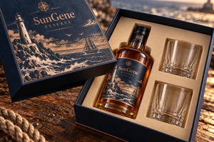 Caja de Presentación Personalizada para Botella de Whisky Mariner Cask y Vasos con Tapa y Base - Product Image 4