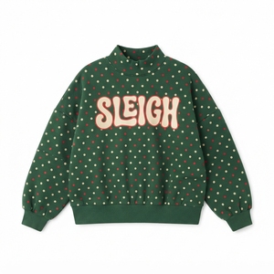 High Quality Women Oversized Fleece Sweatshirt <b>Christmas</b> <b>Long</b> <b>Sleeve</b> Mock Neck Drop Shoulder <b>Top</b> With Polka Dot Trim - Product Image 5