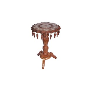 Sheesham Wood Pedestal <b>Side</b> <b>Table</b> with Brass Inlay - Handcrafted Indian Wholesale - Product Image 1