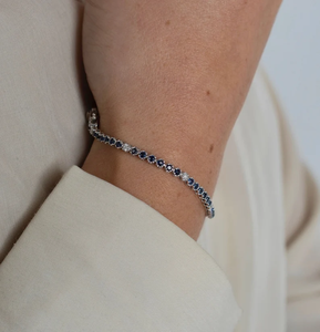 Pulsera de tenis vintage para mujer, chapada en plata de aleación, con zafiro y diamantes de talla brillante redonda en engaste de canal - Product Image 4