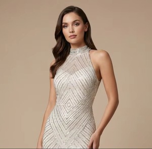 Vestido de Noche Elegante con Lentejuelas y Rayas Verticales, Cuello Halter sin Mangas, con Cuentas, para Invitadas a Bodas y Fiestas, Nueva Tendencia 2026 - Product Image 1