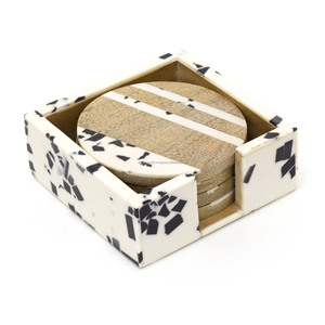 Sous-verres en bois et résine faits à la main, écologiques, au design indien traditionnel et classique, services à thé personnalisés, vaisselle KISWAH CRAFT Uttar - Product Image 1