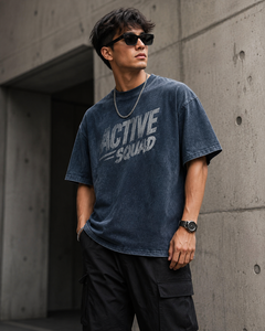 Camiseta de Felpa de Corte Regular Active Squad para Hombre, Manga Corta, Cuello Alto, Transpirable, Estilo Casual Urbano, Algodón Lavado, OEM - Product Image 5